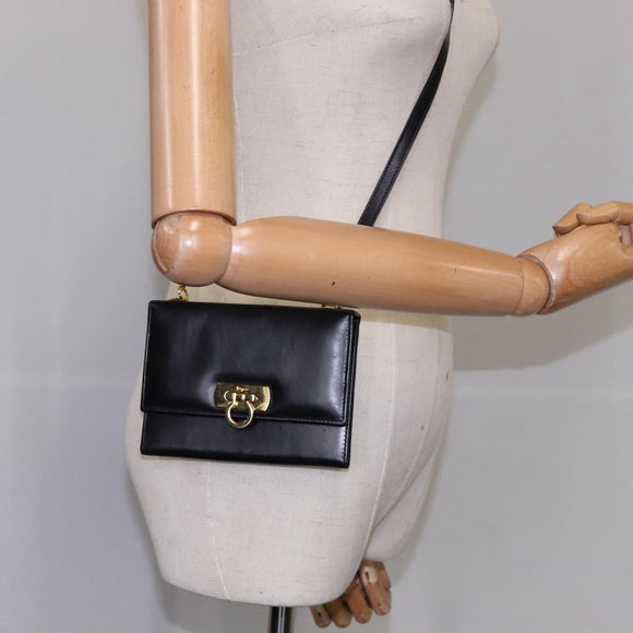 Salvatore Ferragamo Gancini Shoulder Wallet Leather Gold Black Auth 109714