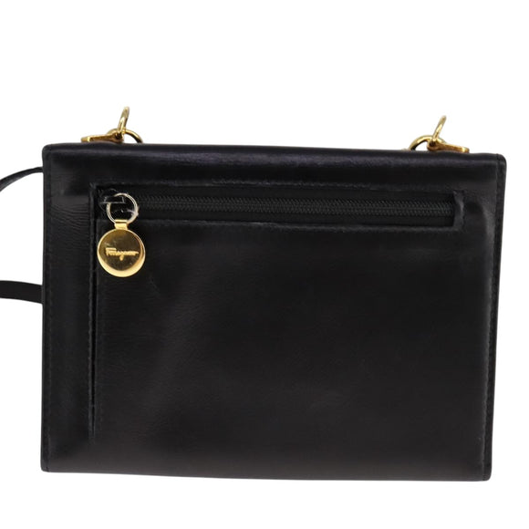 Salvatore Ferragamo Gancini Shoulder Wallet Leather Gold Black Auth 109714