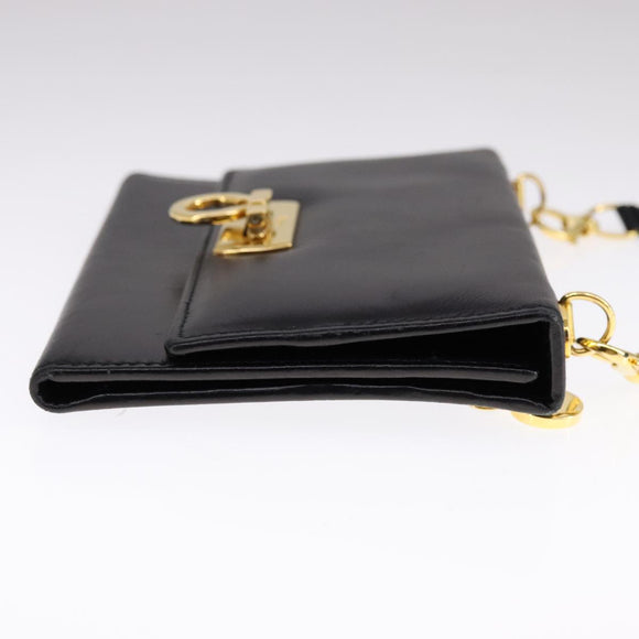 Salvatore Ferragamo Gancini Shoulder Wallet Leather Gold Black Auth 109714