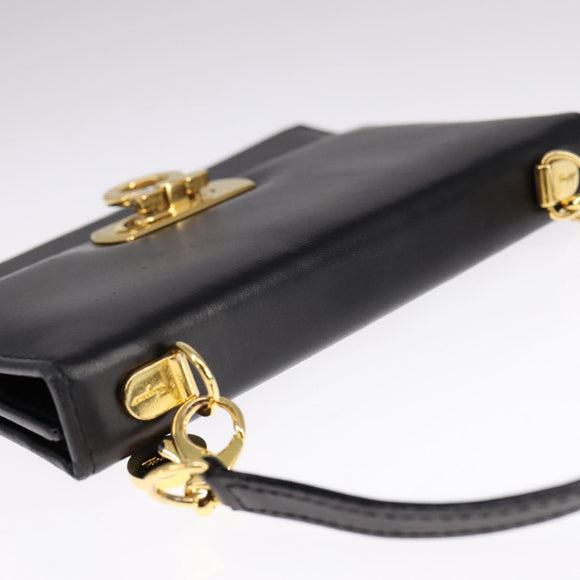 Salvatore Ferragamo Gancini Shoulder Wallet Leather Gold Black Auth 109714