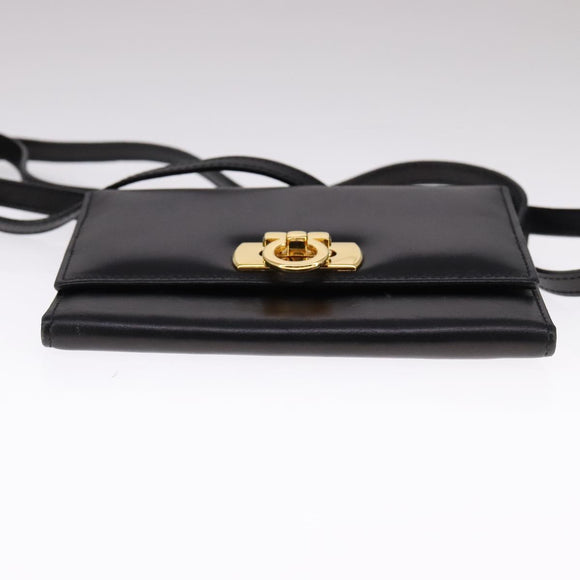 Salvatore Ferragamo Gancini Shoulder Wallet Leather Gold Black Auth 109714