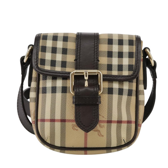BURBERRY Nova Check Shoulder Bag PVC Leather Beige Auth 109722