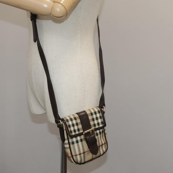 BURBERRY Nova Check Shoulder Bag PVC Leather Beige Auth 109722