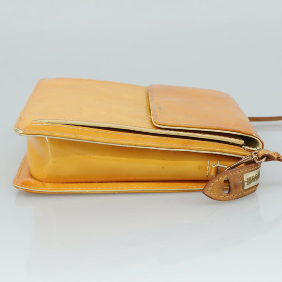 LOUIS VUITTON Monogram Vernis Motto Pouch Lime Yellow M91059 LV Auth 109764