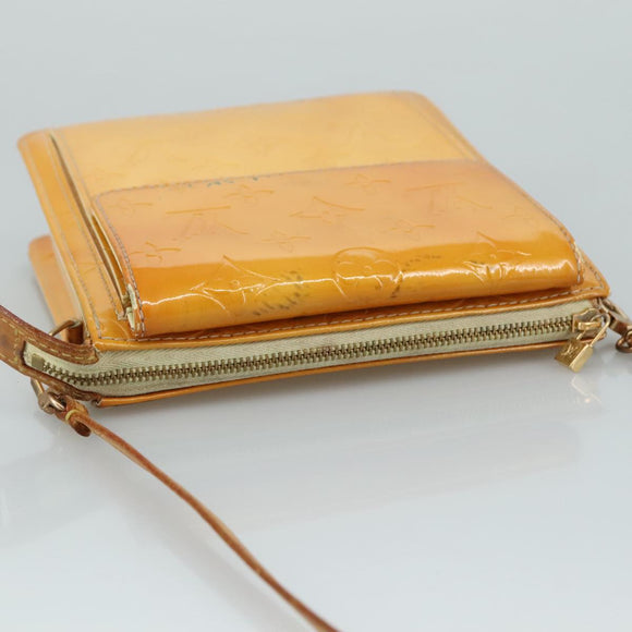 LOUIS VUITTON Monogram Vernis Motto Pouch Lime Yellow M91059 LV Auth 109764