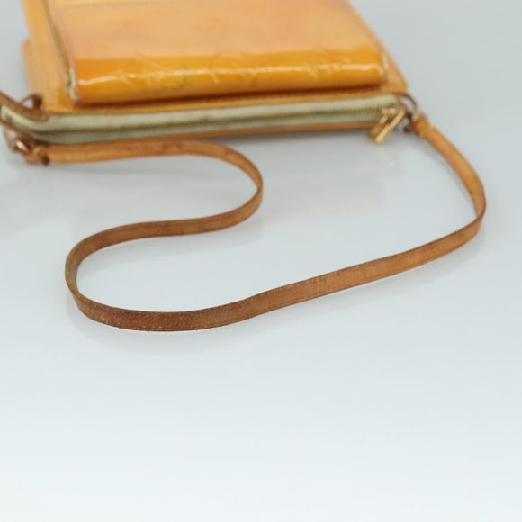 LOUIS VUITTON Monogram Vernis Motto Pouch Lime Yellow M91059 LV Auth 109764