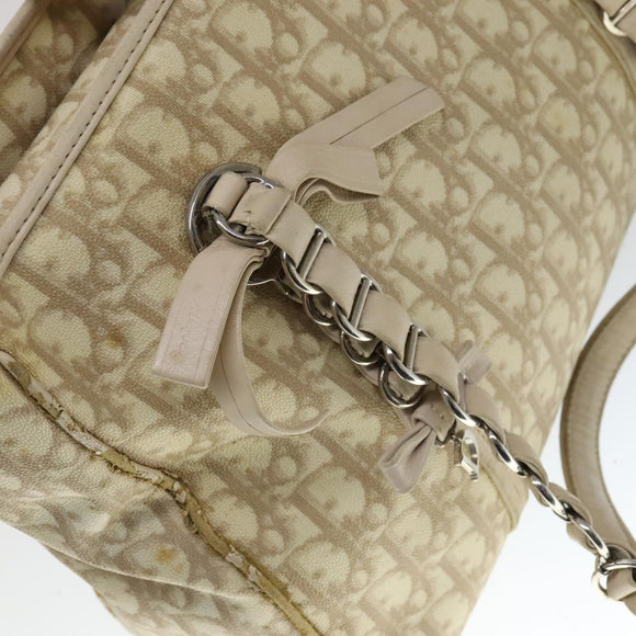 Christian Dior Trotter Canvas Trotter Romantic Bag PVC Beige Silver Auth 109778