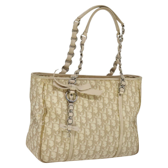 Christian Dior Trotter Canvas Trotter Romantic Bag PVC Beige Silver Auth 109778