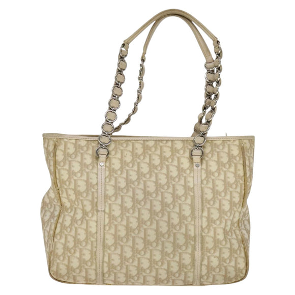 Christian Dior Trotter Canvas Trotter Romantic Bag PVC Beige Silver Auth 109778