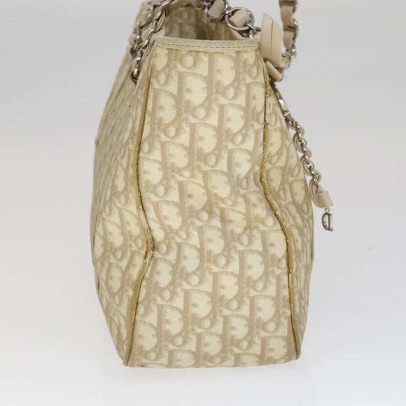 Christian Dior Trotter Canvas Trotter Romantic Bag PVC Beige Silver Auth 109778