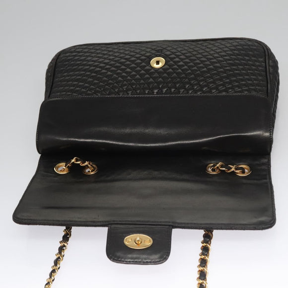 BALLY Quilted Chain Shoulder Bag Leather Black Auth 109809