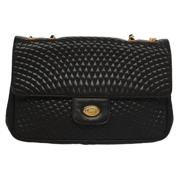 BALLY Quilted Chain Shoulder Bag Leather Black Auth 109809