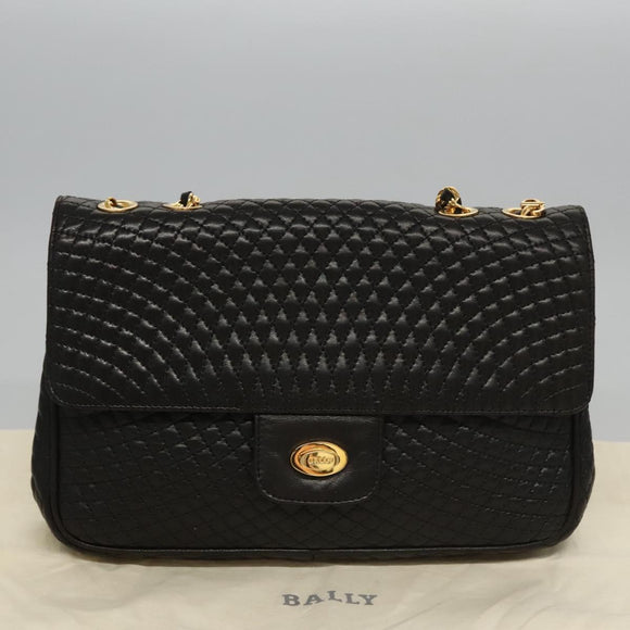 BALLY Quilted Chain Shoulder Bag Leather Black Auth 109809