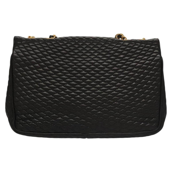 BALLY Quilted Chain Shoulder Bag Leather Black Auth 109809