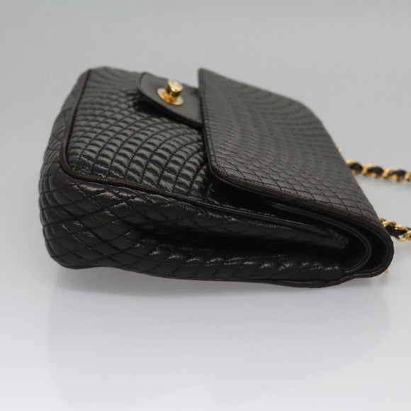 BALLY Quilted Chain Shoulder Bag Leather Black Auth 109809