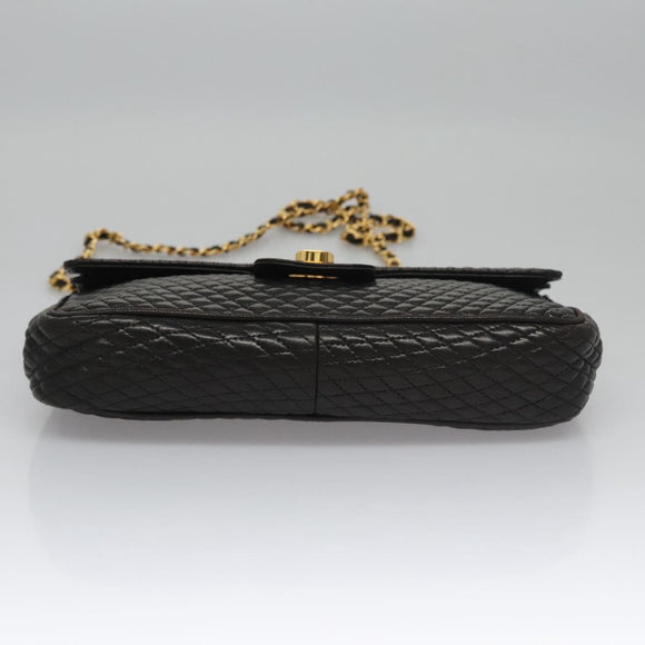 BALLY Quilted Chain Shoulder Bag Leather Black Auth 109809