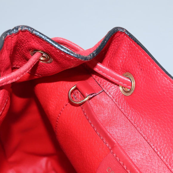 CELINE Backpack Leather Red Gold Auth 109813