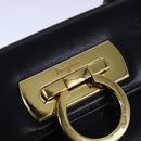 Salvatore Ferragamo Gancini Hand Bag Leather 2way Black Gold Auth 109838-18