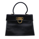 Salvatore Ferragamo Gancini Hand Bag Leather 2way Black Gold Auth 109838-13