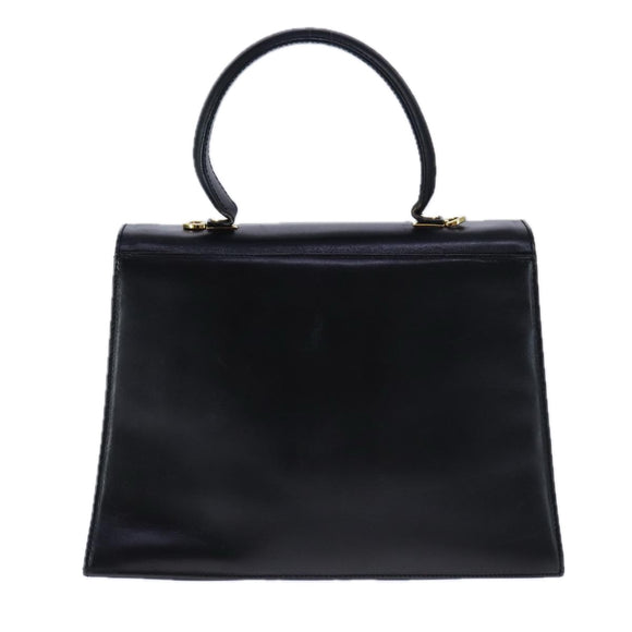 Salvatore Ferragamo Gancini Hand Bag Leather 2way Black Gold Auth 109838