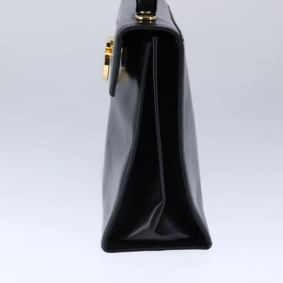 Salvatore Ferragamo Gancini Hand Bag Leather 2way Black Gold Auth 109838