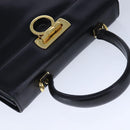 Salvatore Ferragamo Gancini Hand Bag Leather 2way Black Gold Auth 109838-6