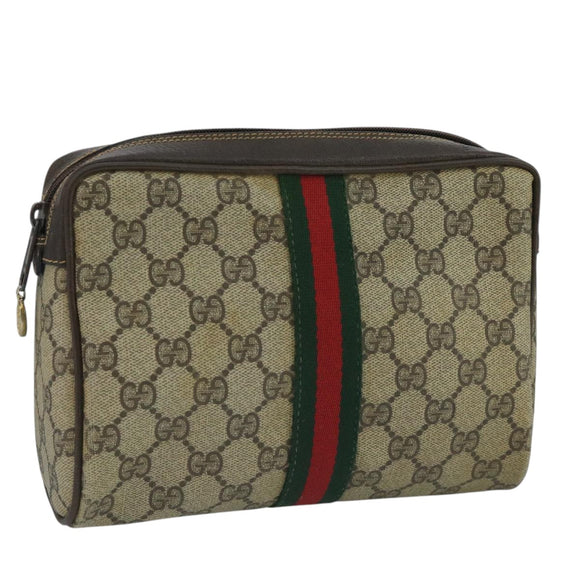 GUCCI GG Supreme Web Sherry Line Clutch Bag PVC Beige 32 014 3553 Auth 109848
