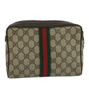 GUCCI GG Supreme Web Sherry Line Clutch Bag PVC Beige 32 014 3553 Auth 109848-3