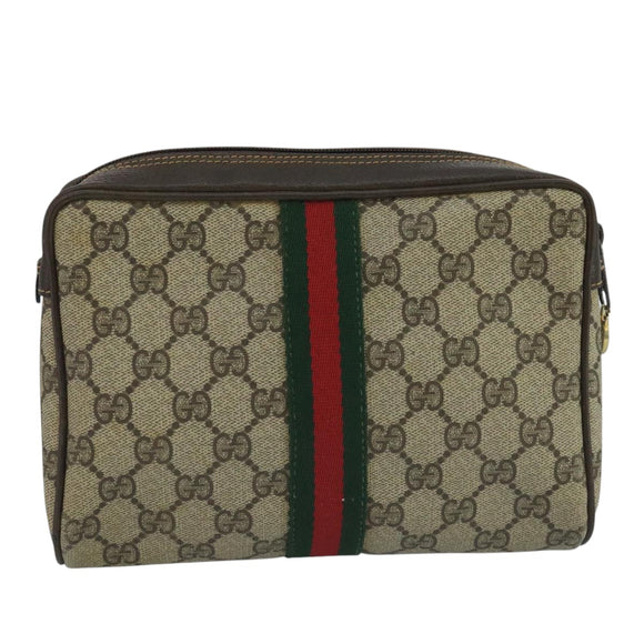 GUCCI GG Supreme Web Sherry Line Clutch Bag PVC Beige 32 014 3553 Auth 109848