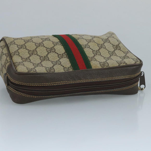 GUCCI GG Supreme Web Sherry Line Clutch Bag PVC Beige 32 014 3553 Auth 109848