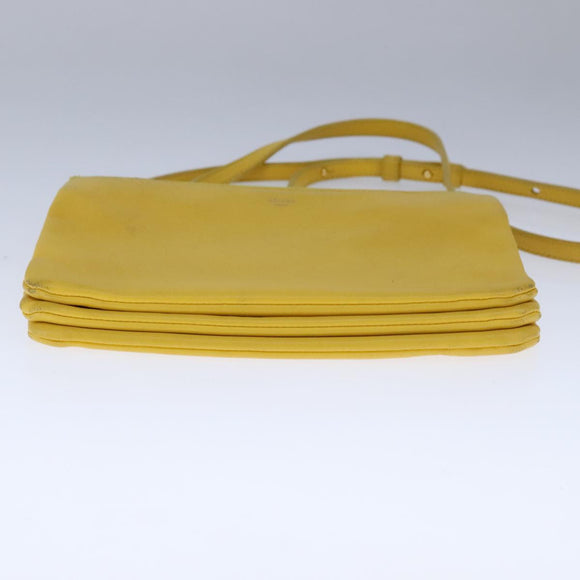 CELINE Trio Shoulder Bag Leather Yellow Gold Auth 109899
