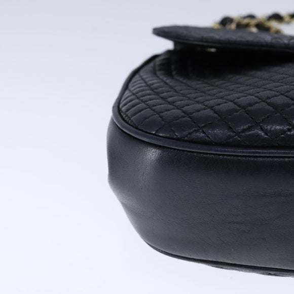 BALLY Chain Shoulder Bag Leather Black Gold Auth 109900