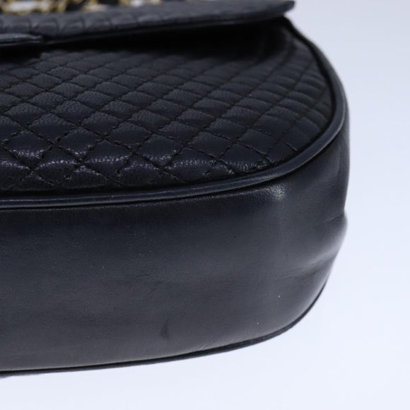 BALLY Chain Shoulder Bag Leather Black Gold Auth 109900