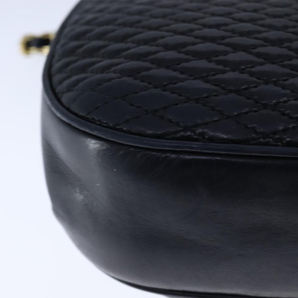 BALLY Chain Shoulder Bag Leather Black Gold Auth 109900