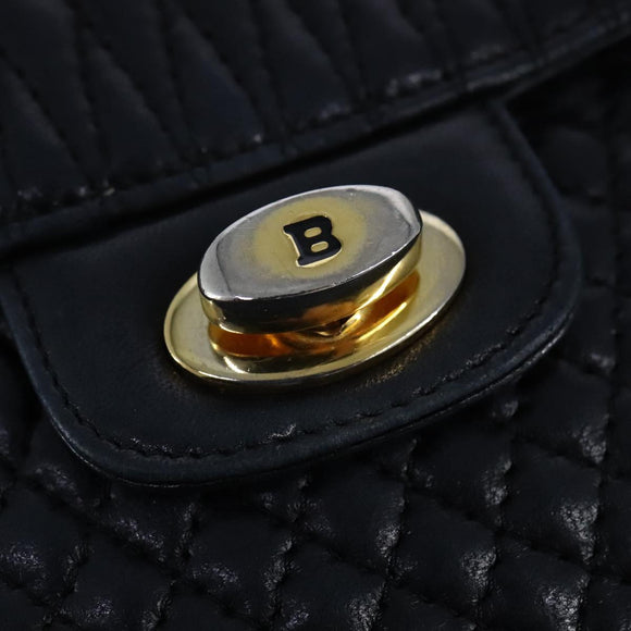 BALLY Chain Shoulder Bag Leather Black Gold Auth 109900