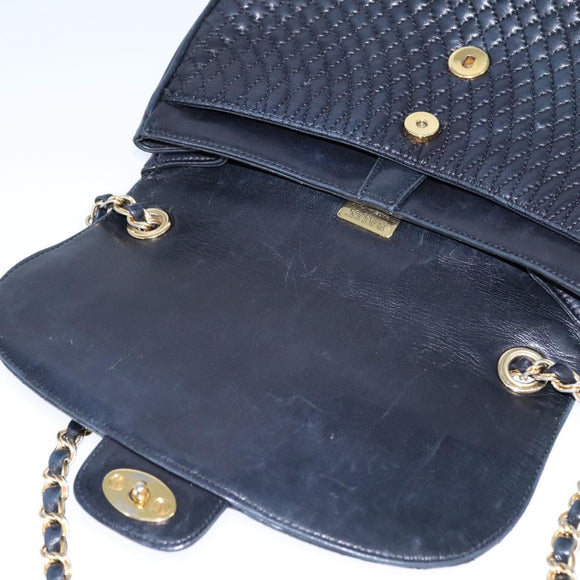 BALLY Chain Shoulder Bag Leather Black Gold Auth 109900