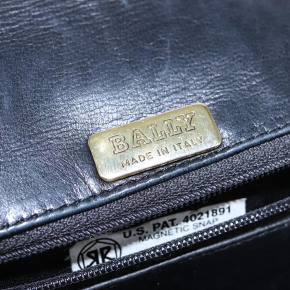 BALLY Chain Shoulder Bag Leather Black Gold Auth 109900
