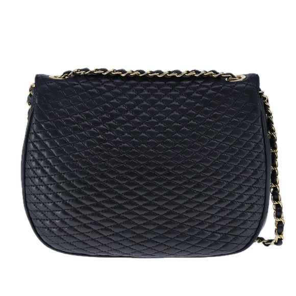 BALLY Chain Shoulder Bag Leather Black Gold Auth 109900