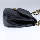BALLY Chain Shoulder Bag Leather Black Gold Auth 109900-4