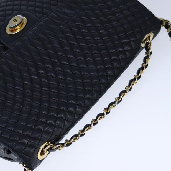 BALLY Chain Shoulder Bag Leather Black Gold Auth 109900