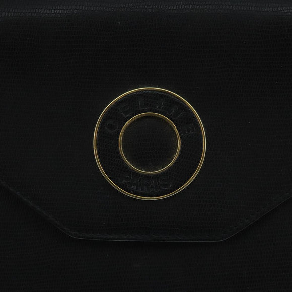CELINE Shoulder Bag Leather Black Gold Auth 109904