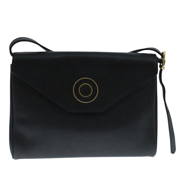 CELINE Shoulder Bag Leather Black Gold Auth 109904