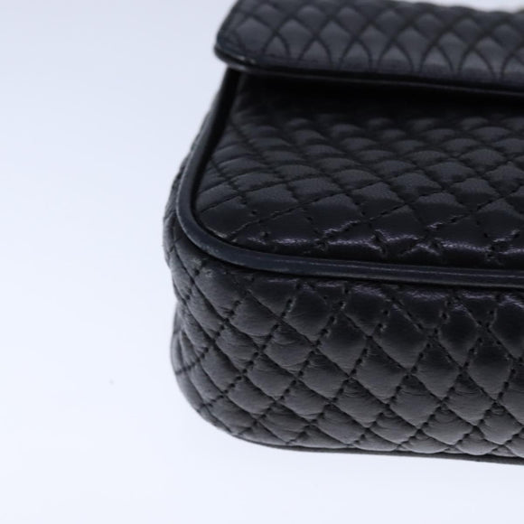 BALLY Chain Shoulder Bag Leather Black Gold Auth 109917