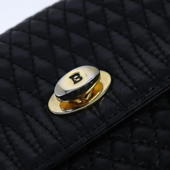 BALLY Chain Shoulder Bag Leather Black Gold Auth 109917