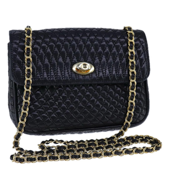BALLY Chain Shoulder Bag Leather Black Gold Auth 109917