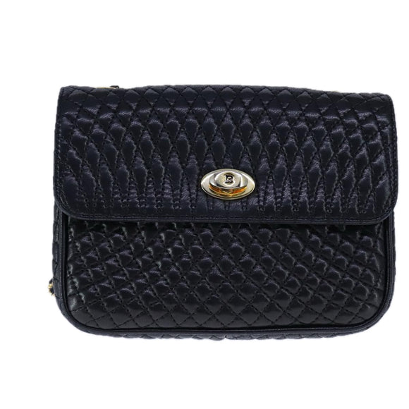 BALLY Chain Shoulder Bag Leather Black Gold Auth 109917