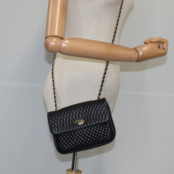BALLY Chain Shoulder Bag Leather Black Gold Auth 109917