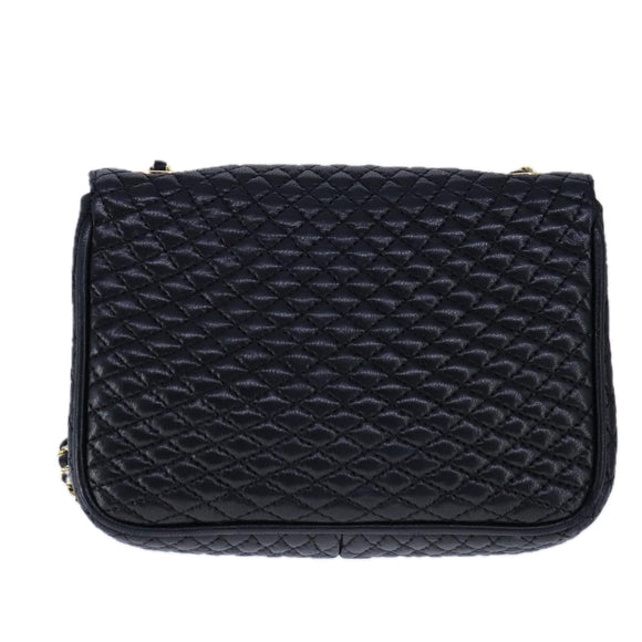 BALLY Chain Shoulder Bag Leather Black Gold Auth 109917