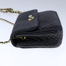 BALLY Chain Shoulder Bag Leather Black Gold Auth 109917-3