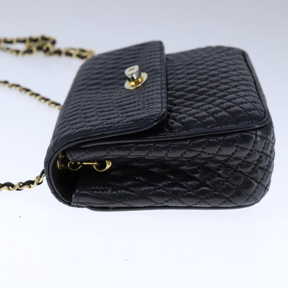 BALLY Chain Shoulder Bag Leather Black Gold Auth 109917